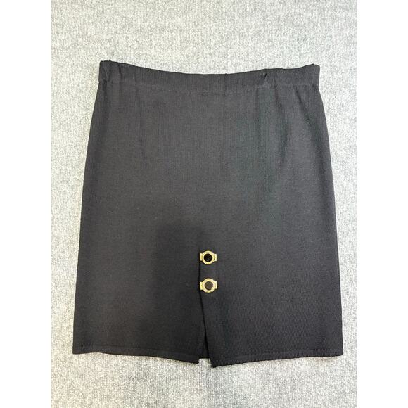 Rare St John Collection Marie Gray 2 pc Knit Suit Jacket Skirt Sz 14 Black Gold - Picture 9 of 13